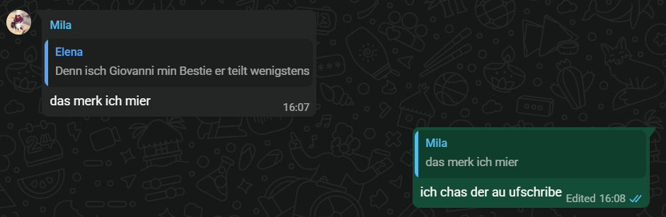 Denn isch Giovanni min Bestie — das merk ich mier.